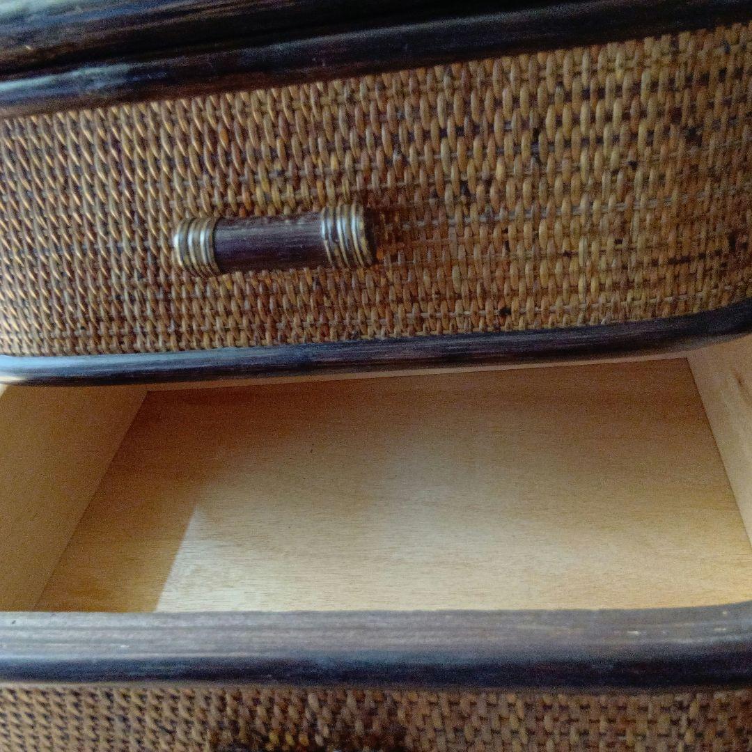 籐家具ラタン 昭和レトロ エスニック アジアンラック ４段木製チェスト ブラウン