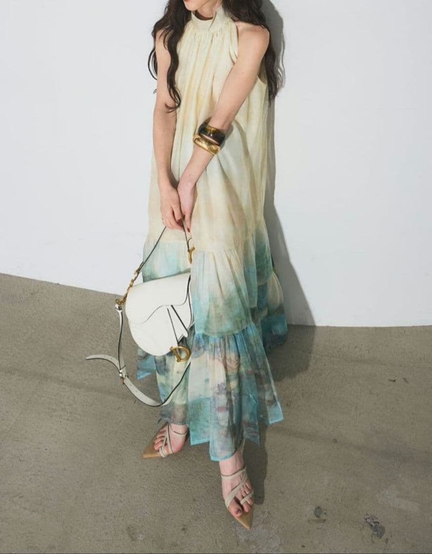 タグ付✨ANDREA&Co. 水彩アートティアードワンピース ホワイト F