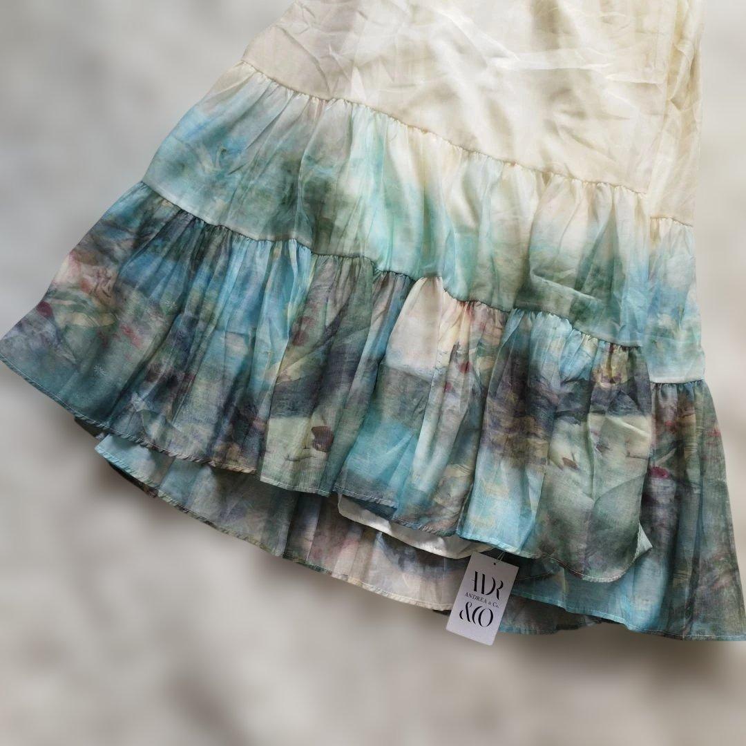 タグ付✨ANDREA&Co. 水彩アートティアードワンピース ホワイト F