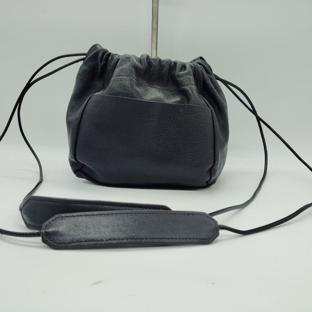 良品 ジルサンダー ドローストリング リバーシブル ショルダー 巾着 黒 レザー