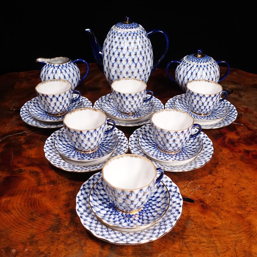 ロモノーソフ LOMONOSOV ソ連時代 コバルトネット トリオ ポットセット