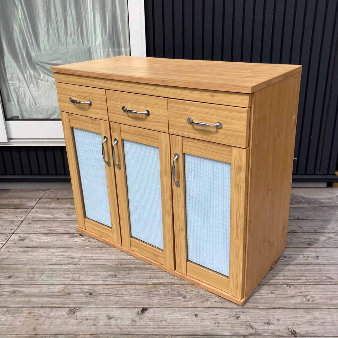 北欧レトロ モザイクガラス扉 木製サイドボード 飾り棚 食器棚 カップボード