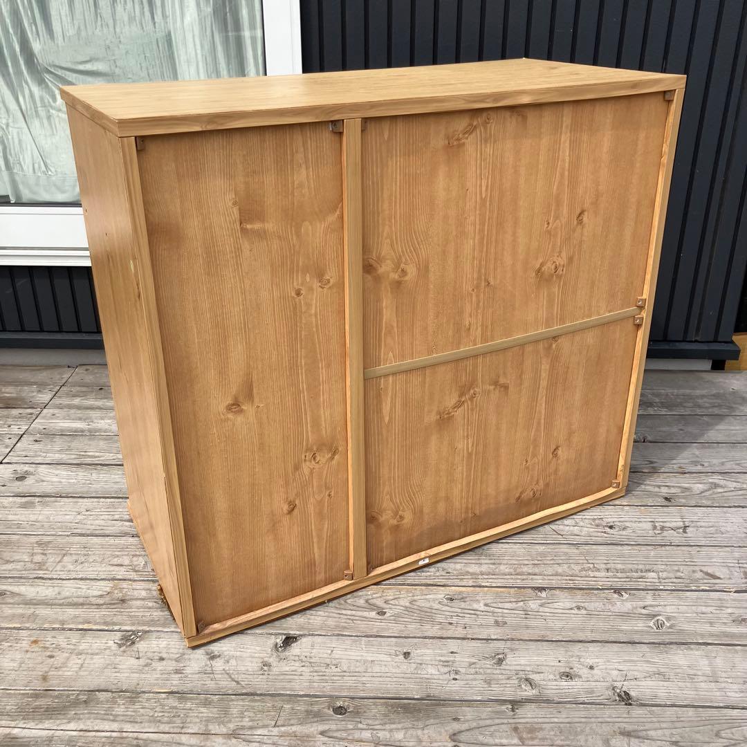 北欧レトロ モザイクガラス扉 木製サイドボード 飾り棚 食器棚 カップボード