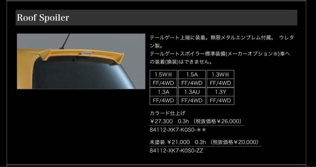 GDフィット 無限 スポイラー　ウイング