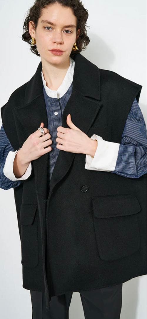 【あわちゃ】DOUBLE FACE VEST JK ブラック