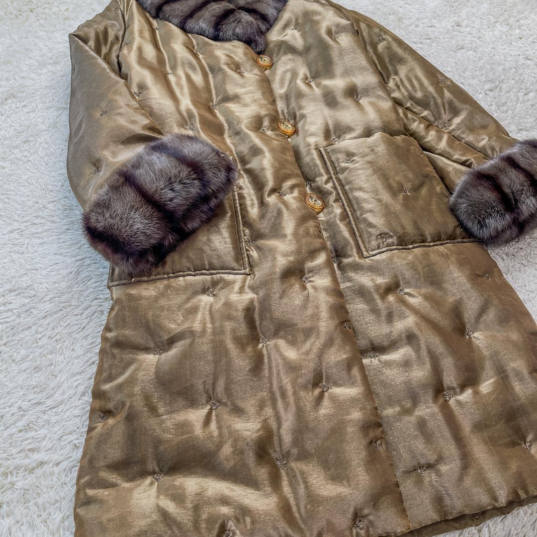 TOKYOFUR リアルファー 毛皮 刺繍デザイン 中綿ロングコート フリー