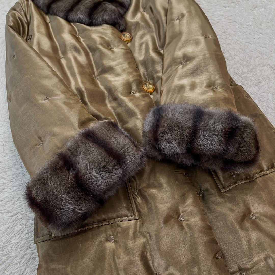 TOKYOFUR リアルファー 毛皮 刺繍デザイン 中綿ロングコート フリー