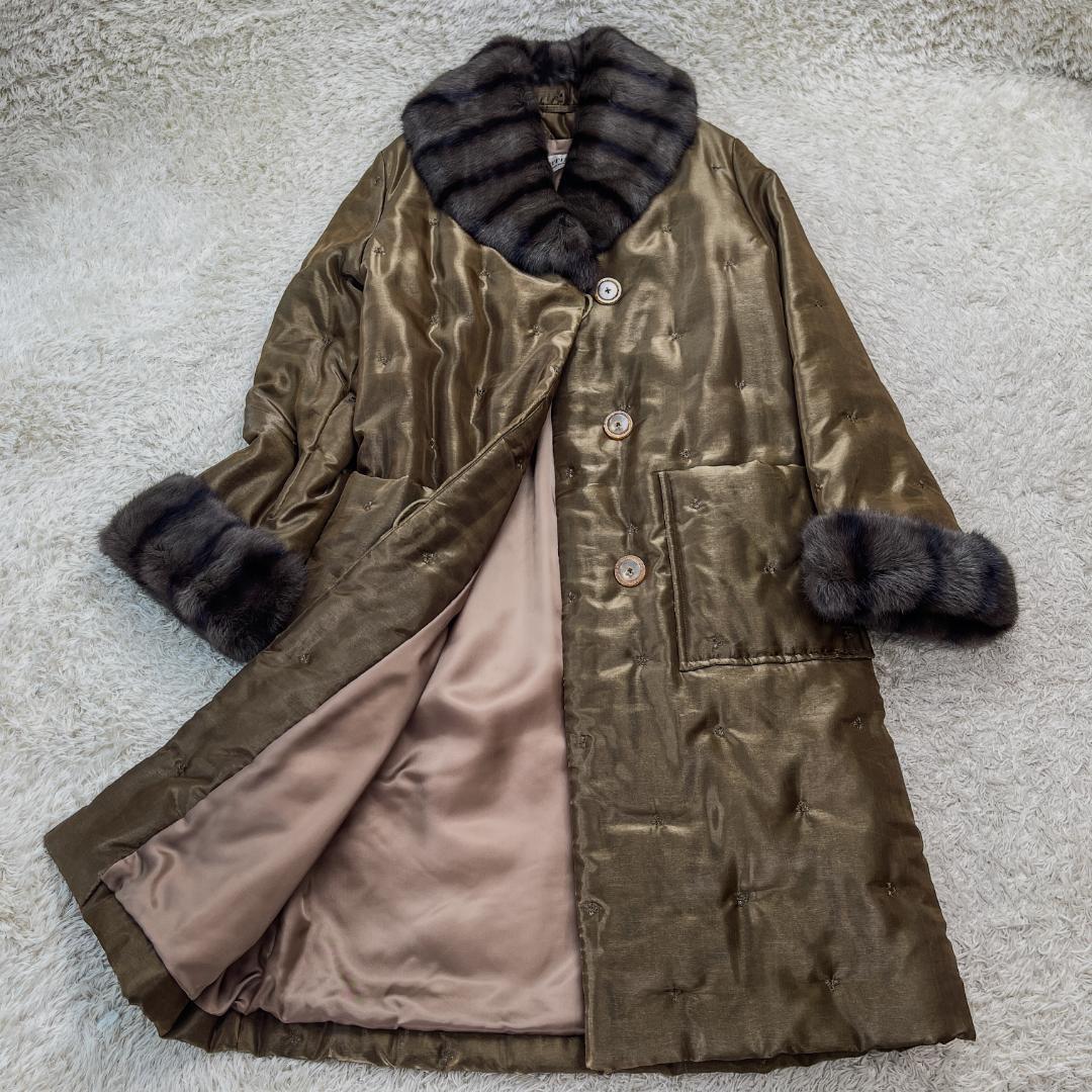 TOKYOFUR リアルファー 毛皮 刺繍デザイン 中綿ロングコート フリー