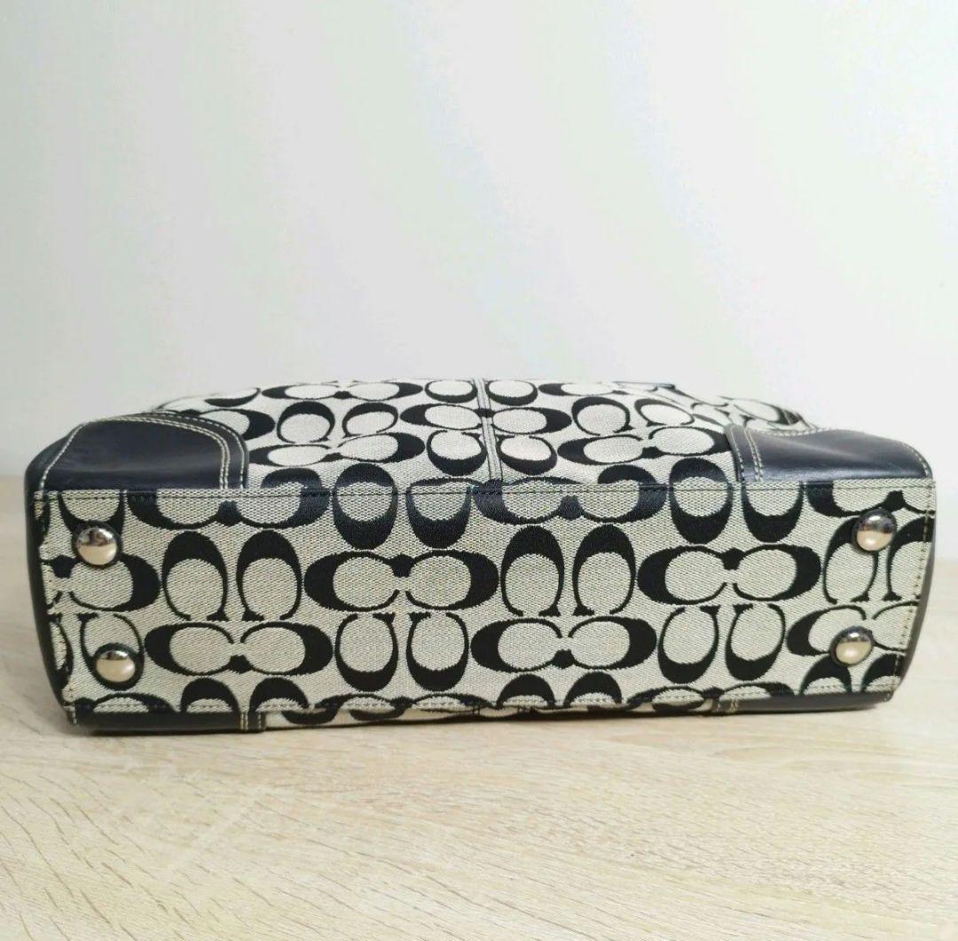 COACH コーチ シグネチャー ハンドバッグ キャンバス レザー ブラック