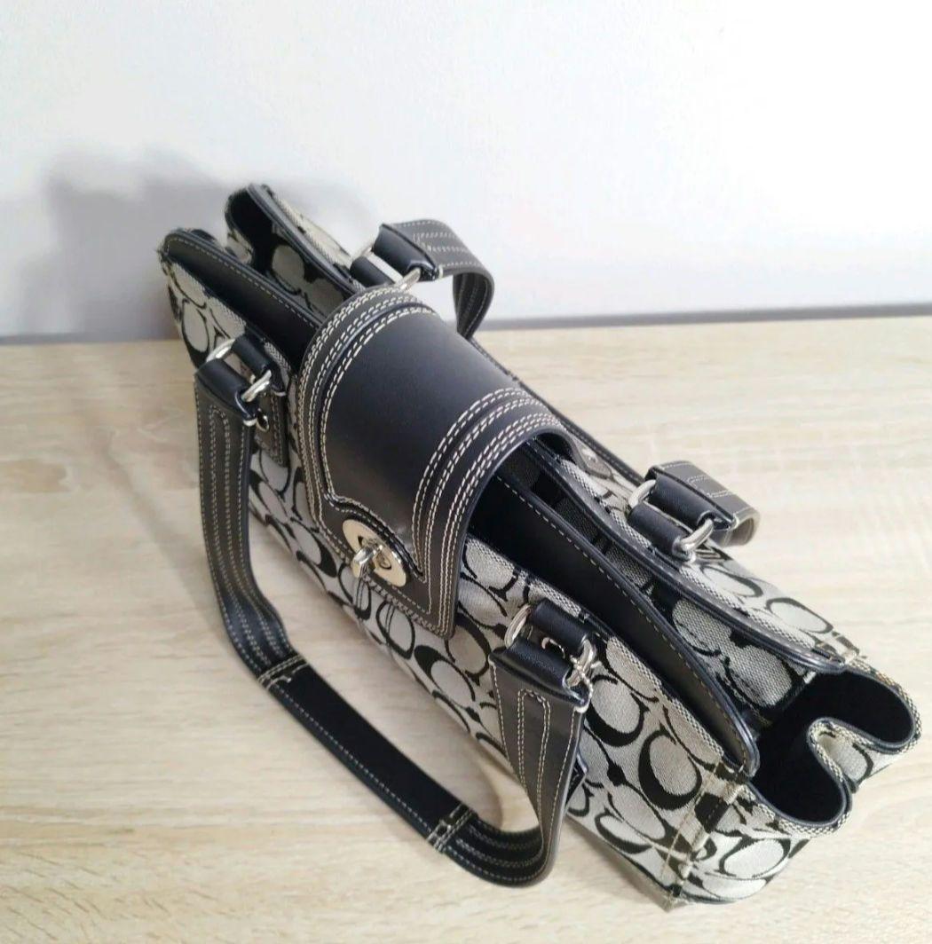 COACH コーチ シグネチャー ハンドバッグ キャンバス レザー ブラック