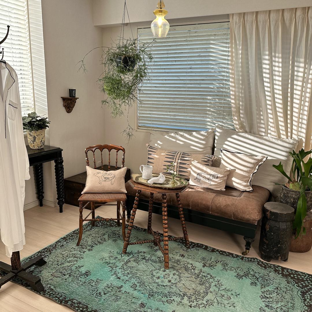 トルコ ヴィンテージラグ A105 定番柄 ターコイズブルー オーバーダイ