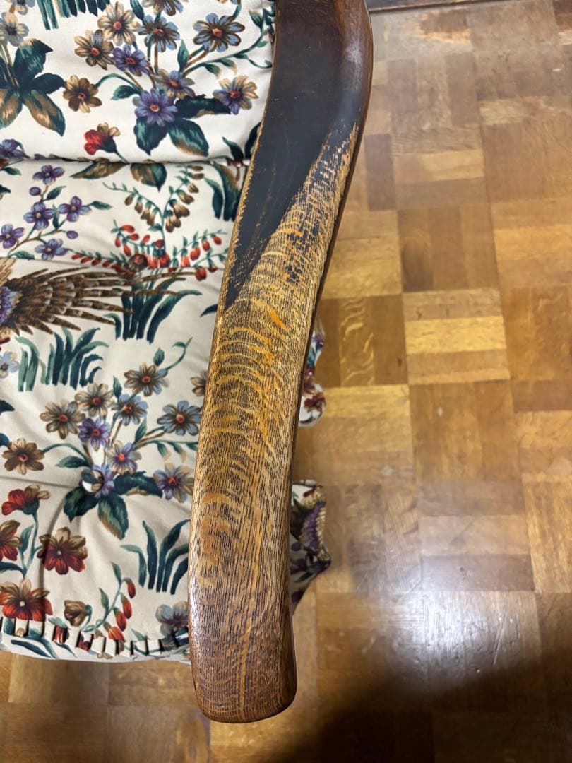 飛騨家具　穂高　木製アームチェア 花柄カバー付き　1脚　中古