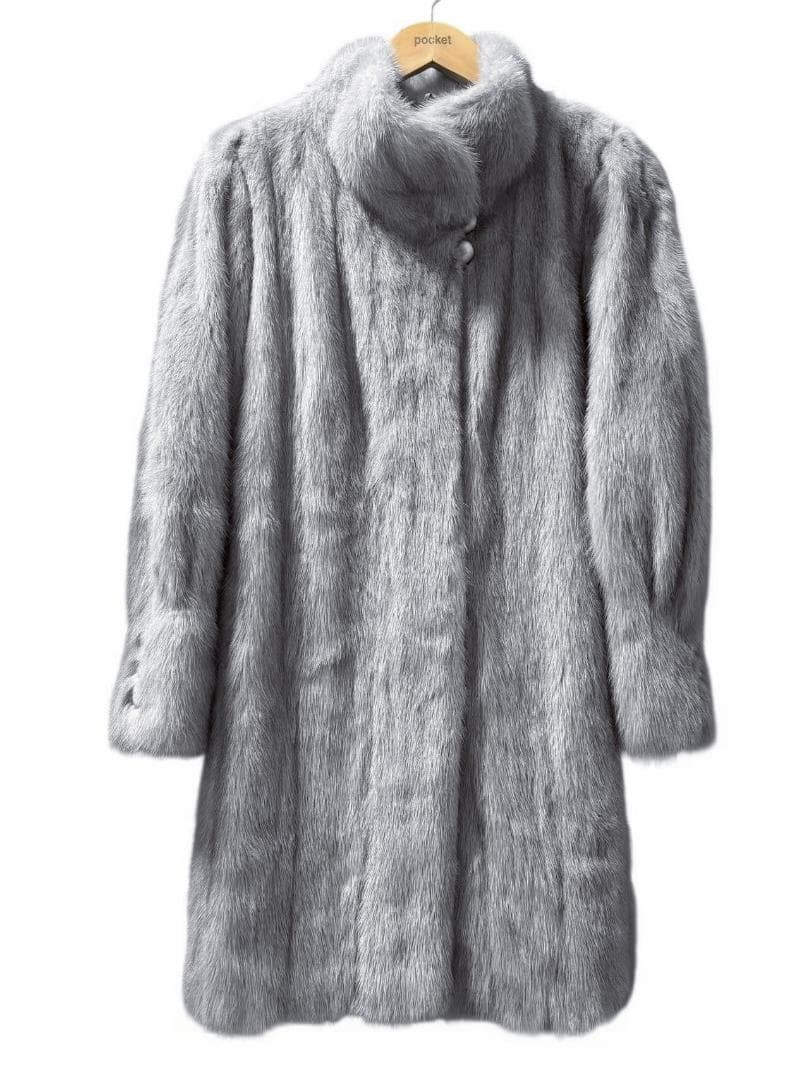 美品美色　ミンクコート　染め色　襟2way　毛皮　リアルファー　柔らか　ミドル丈