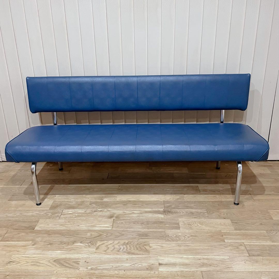 【レア】ビンテージ　ソファ ロビーチェア　3人掛け　ベンチ　レザー　昭和　レトロ