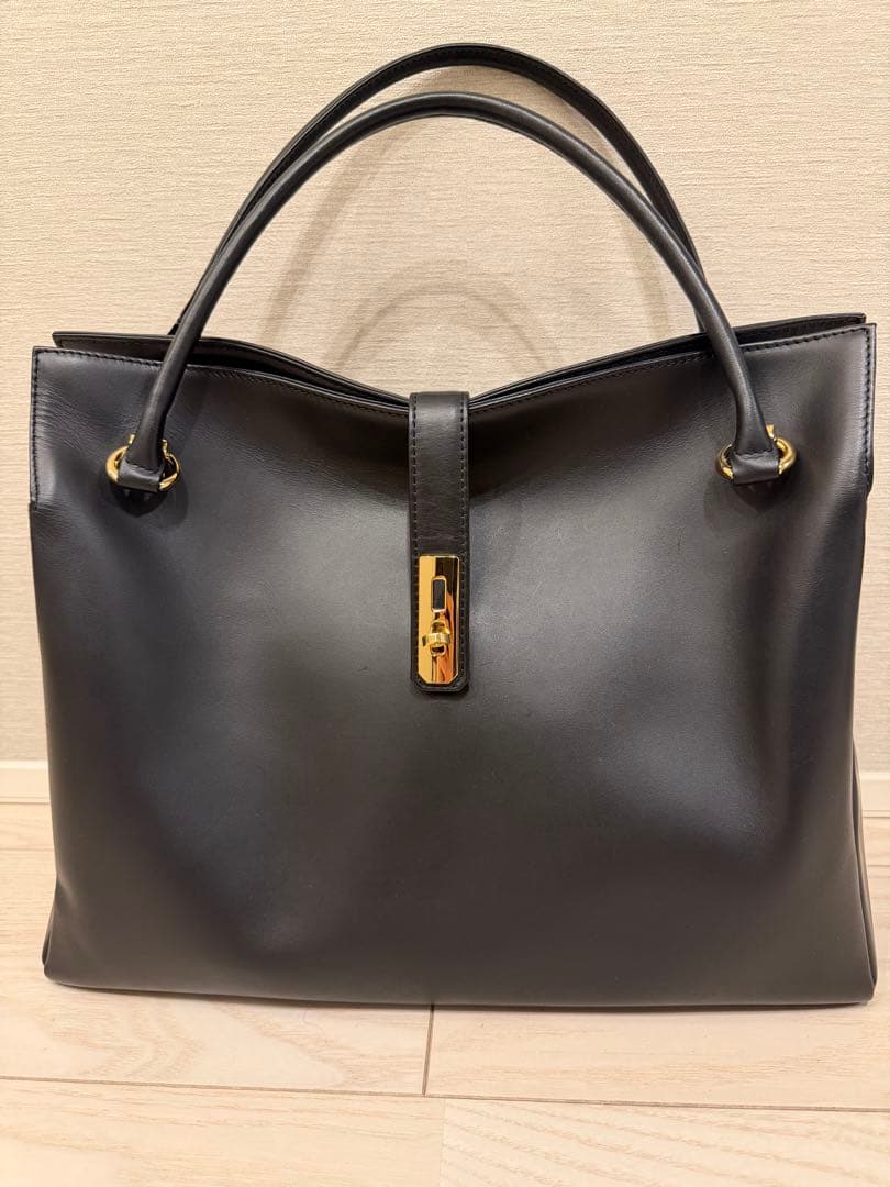 【傳濱野】ブラック レザー A4ビジネスバッグ AMANDA