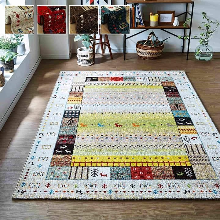 【トルコ絨毯 】200x250cm ウィルトン織 ギャッベ柄 イビサ アイボリー