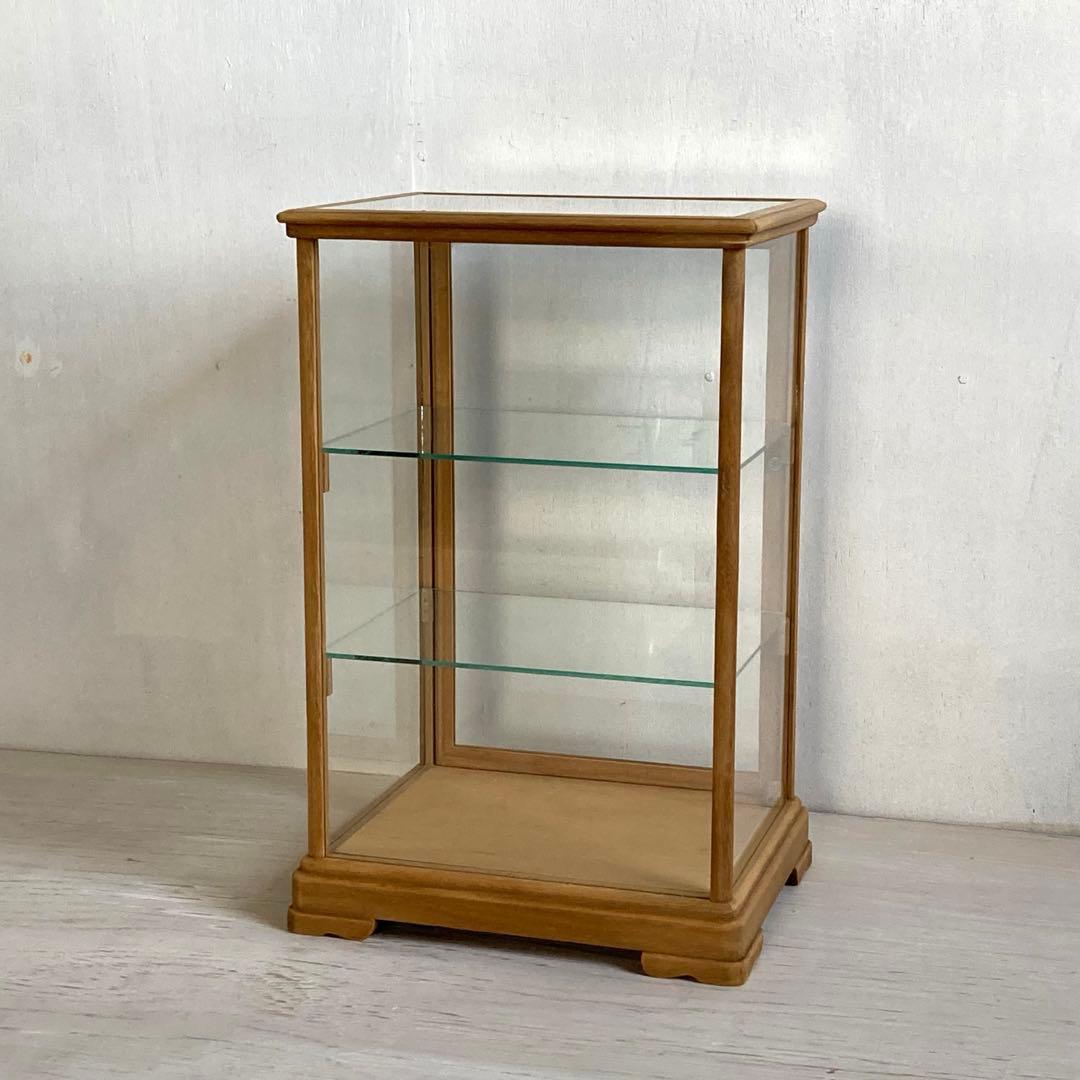 g308 古い木製 ガラスケース 3段 卓上 ショーケース 展示ケース 店舗什器