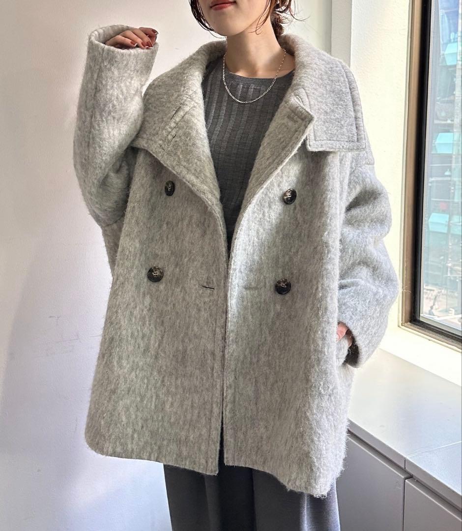 ウール混紡 ダブルブレストコート ベージュ