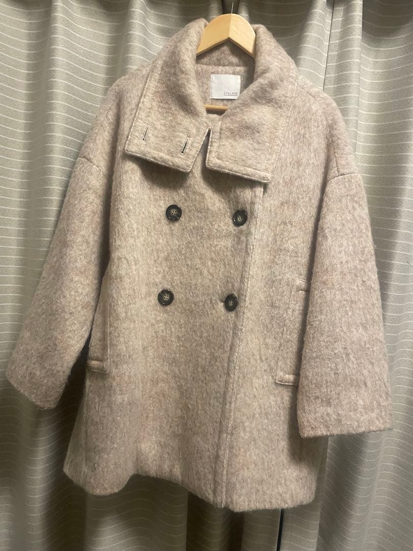 ウール混紡 ダブルブレストコート ベージュ