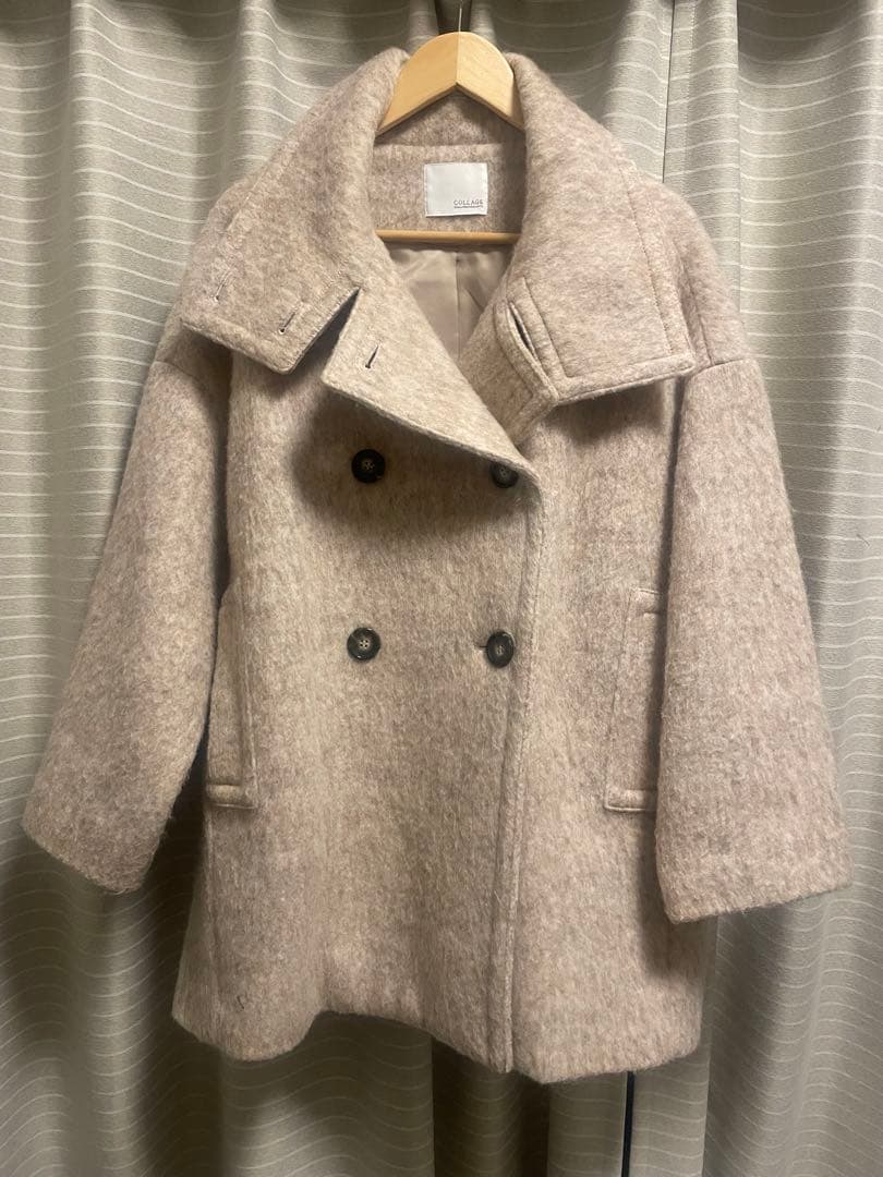 ウール混紡 ダブルブレストコート ベージュ