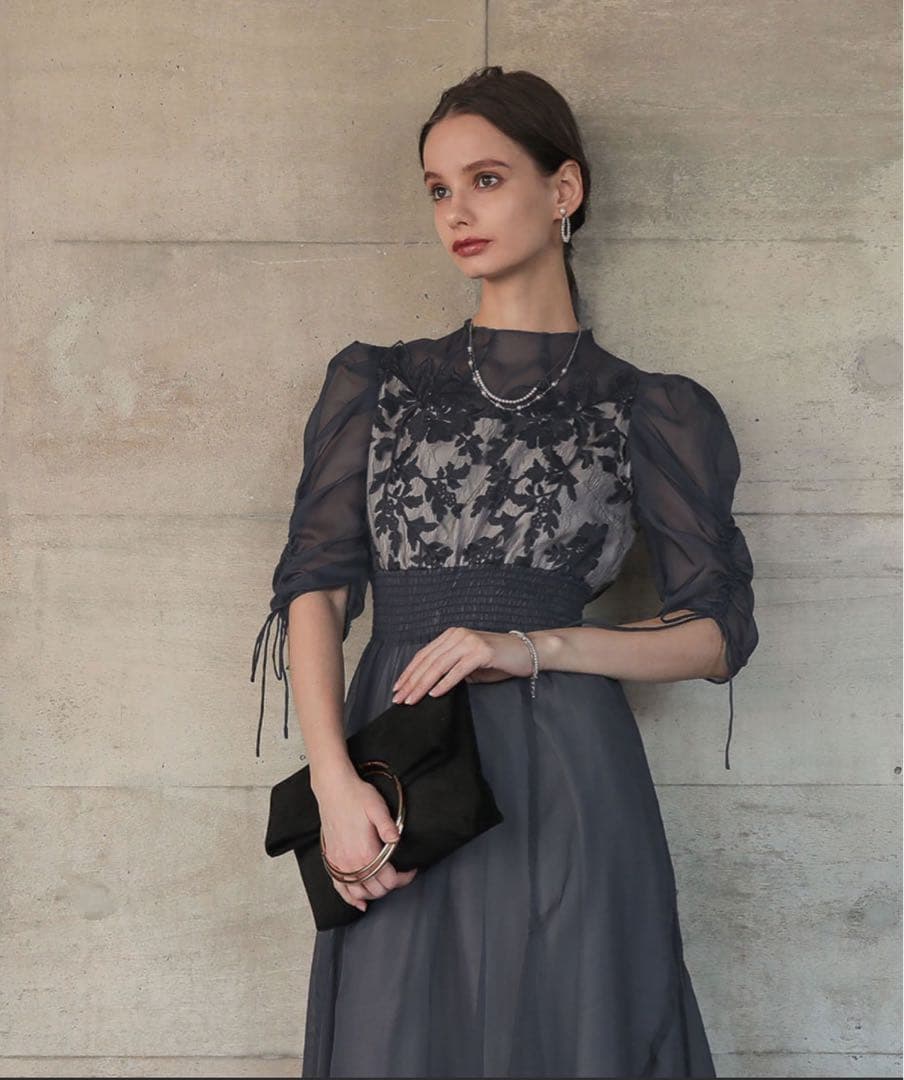 Dorry Doll フラワーレース×オーガンジードレス　アーミーカーキ