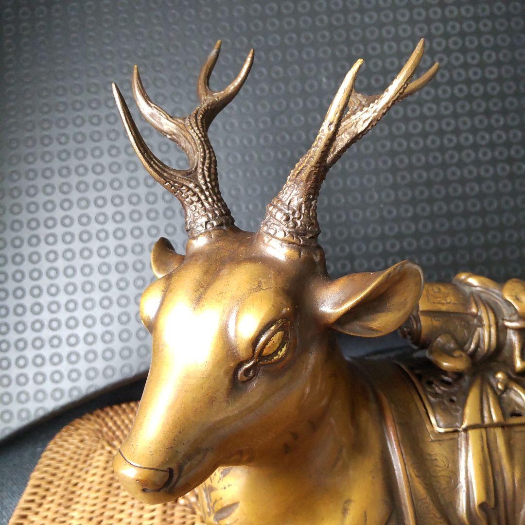 アンティーク！高岡銅器！金工師宗信造 蝋型 銅製鹿香炉！経年美品！