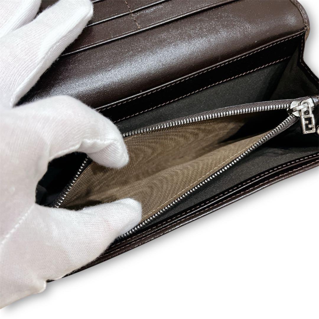 【美品】FENDI 長財布 ズッカ キャンバス ロゴ FF レザー ブラウン