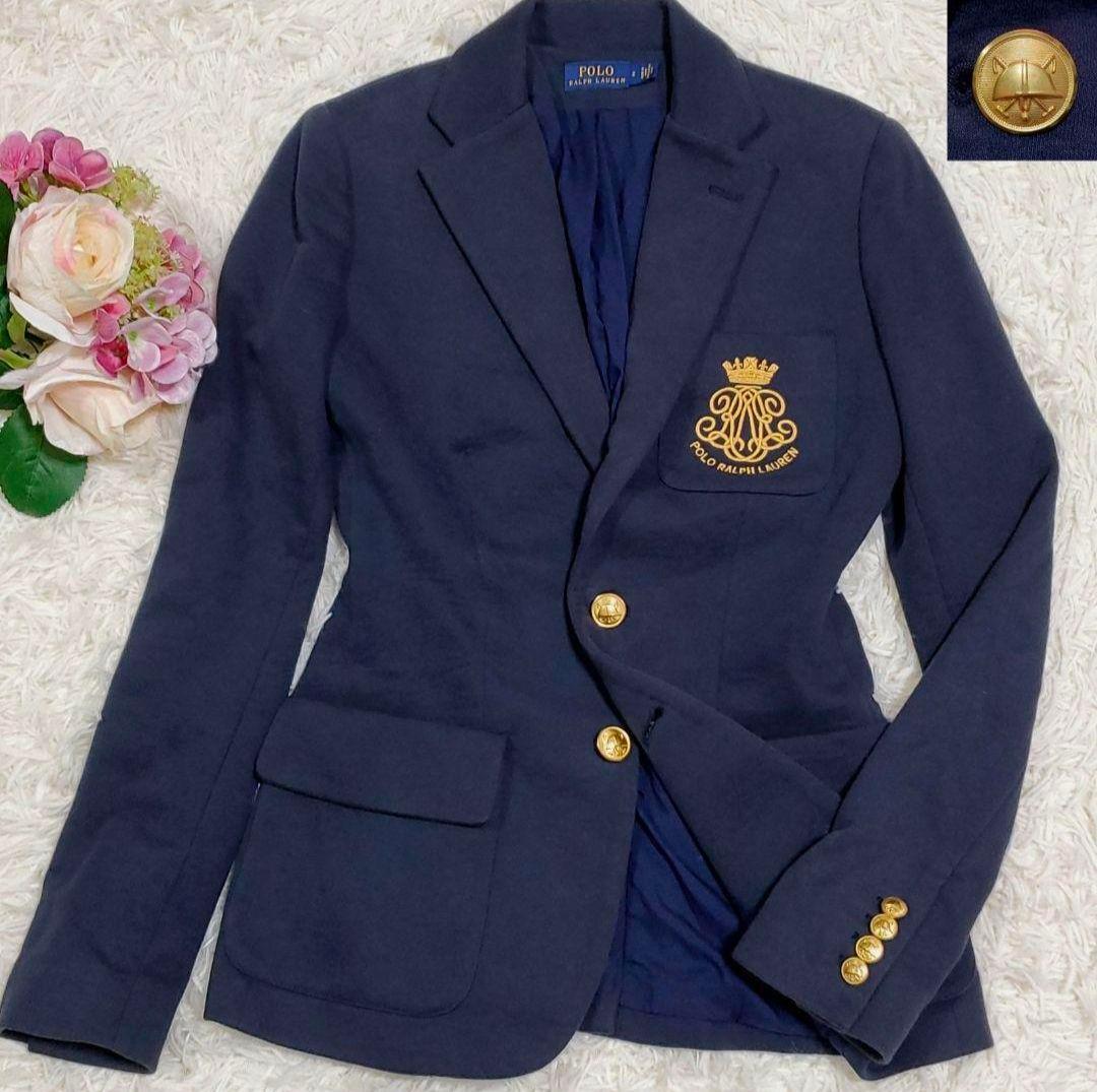 S ポロラルフローレン エンブレム刺繍ワンポイント ブレザー 紺 金ボタン