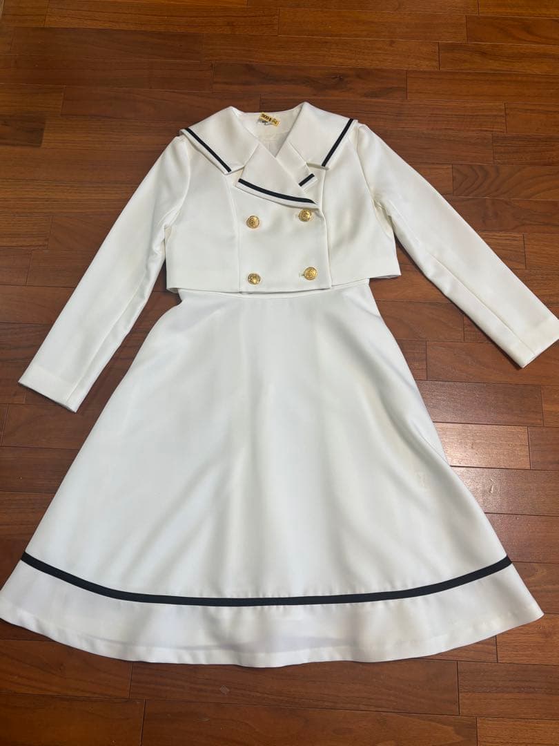 ひまわり 卒業式セレモニードレス　ホワイト ジャケットジャンパースカート