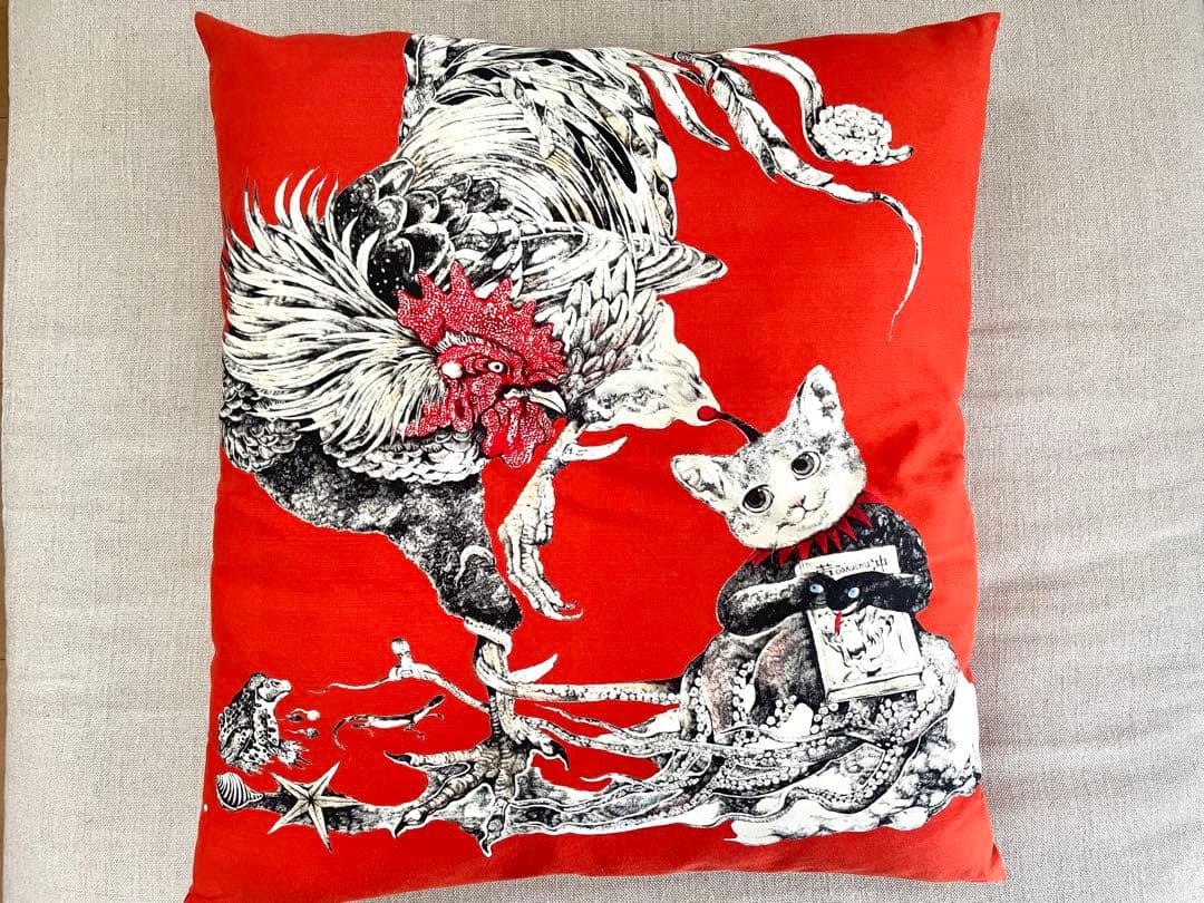 ヒグチユウコ　若冲雄鶏図　座布団カバー