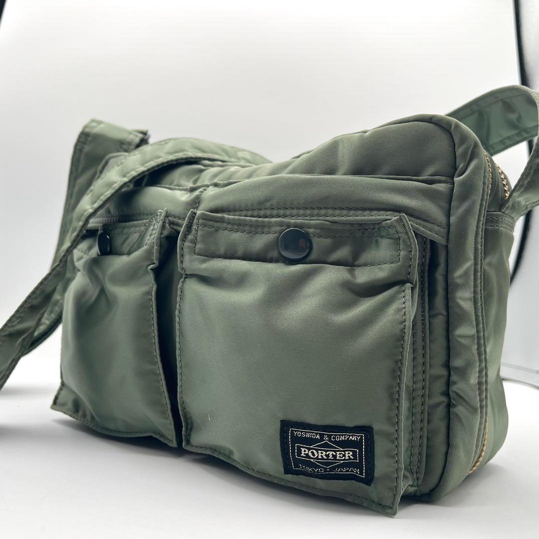 未使用◎2層/PORTER セージグリーン ショルダーバッグ タンカー 緑