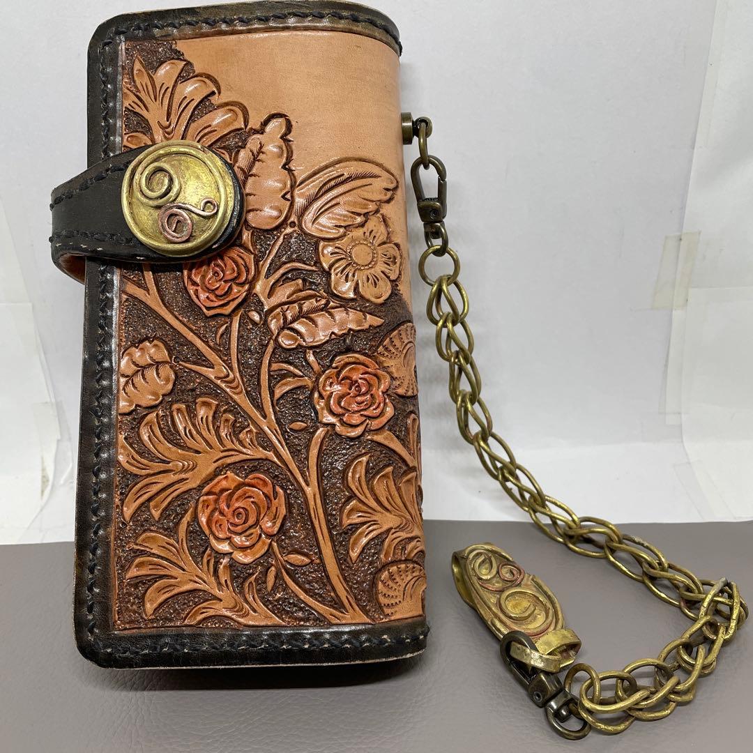 ロングウォレット　手縫い　ウォレットチェーン　ちょっとビンテージ