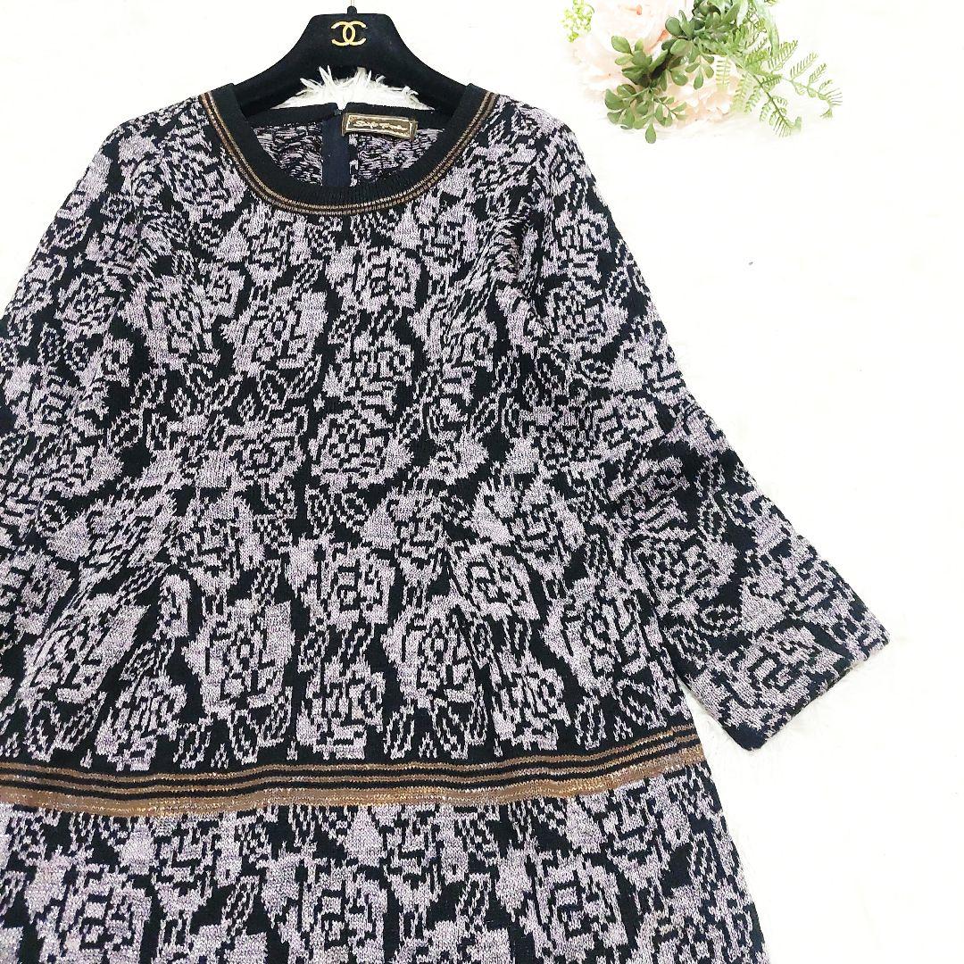 斎藤都世子 サイトウトヨコ 花柄 薔薇 総柄 ラメ ニット ワンピース