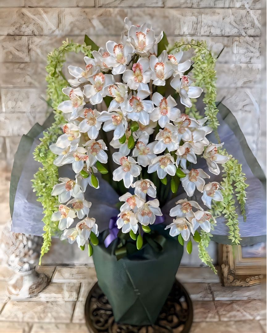 光触媒　人工観葉植物　フェイクグリーン　胡蝶蘭　シンピジューム６本立ち