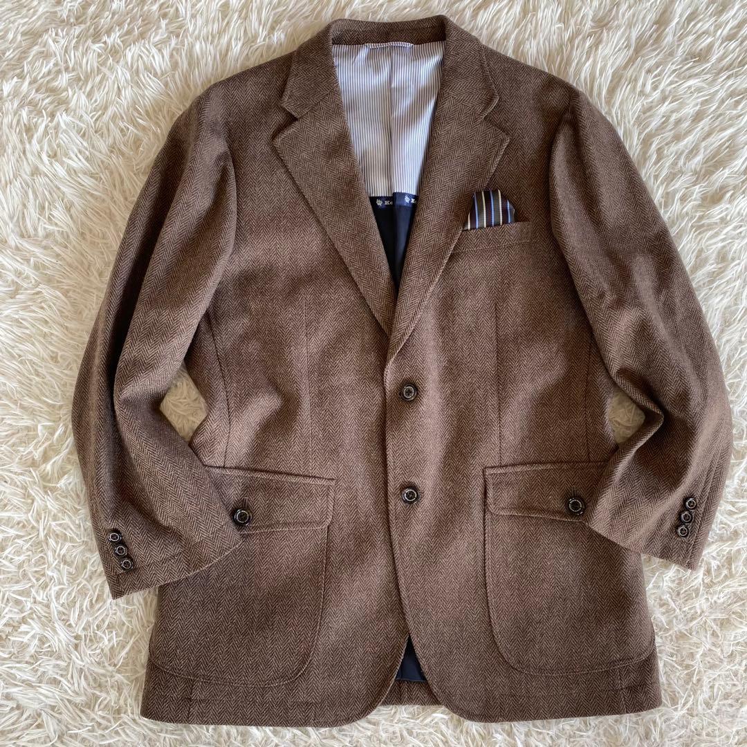 未使用級✨タスマニア製メリノウール　ケント　テーラード　ヘリンボーン　土色　XL