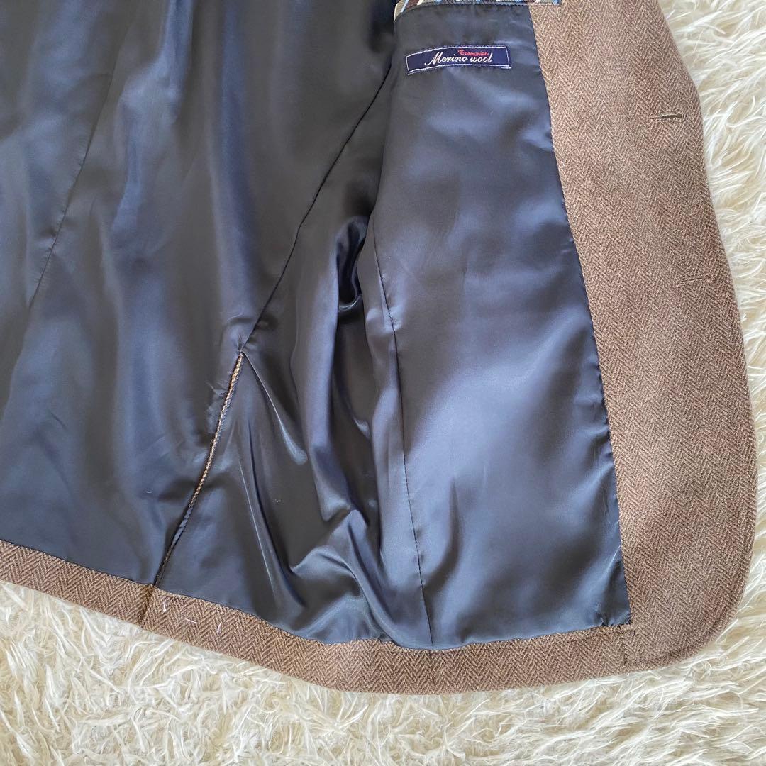 未使用級✨タスマニア製メリノウール　ケント　テーラード　ヘリンボーン　土色　XL