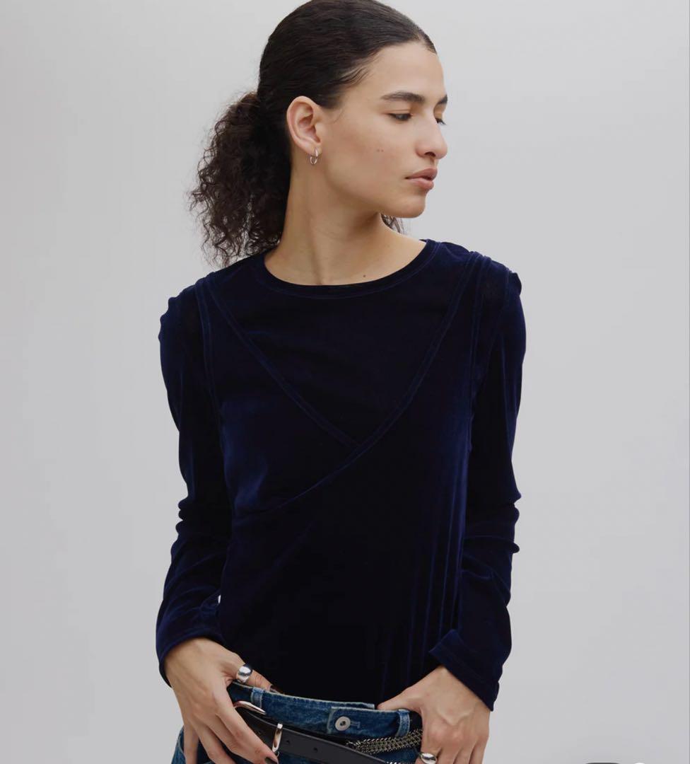 トップス CROSS LAYERED FLOCKY TULLE TOP