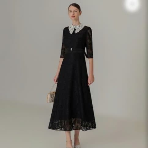 美品　レジャ　レース付きブラック パーティー ドレス　M　LEJA