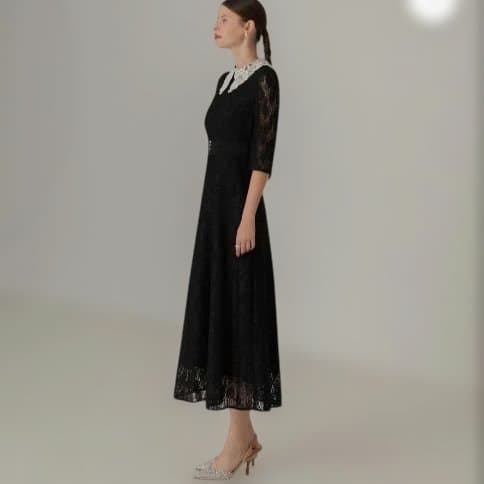 美品　レジャ　レース付きブラック パーティー ドレス　M　LEJA