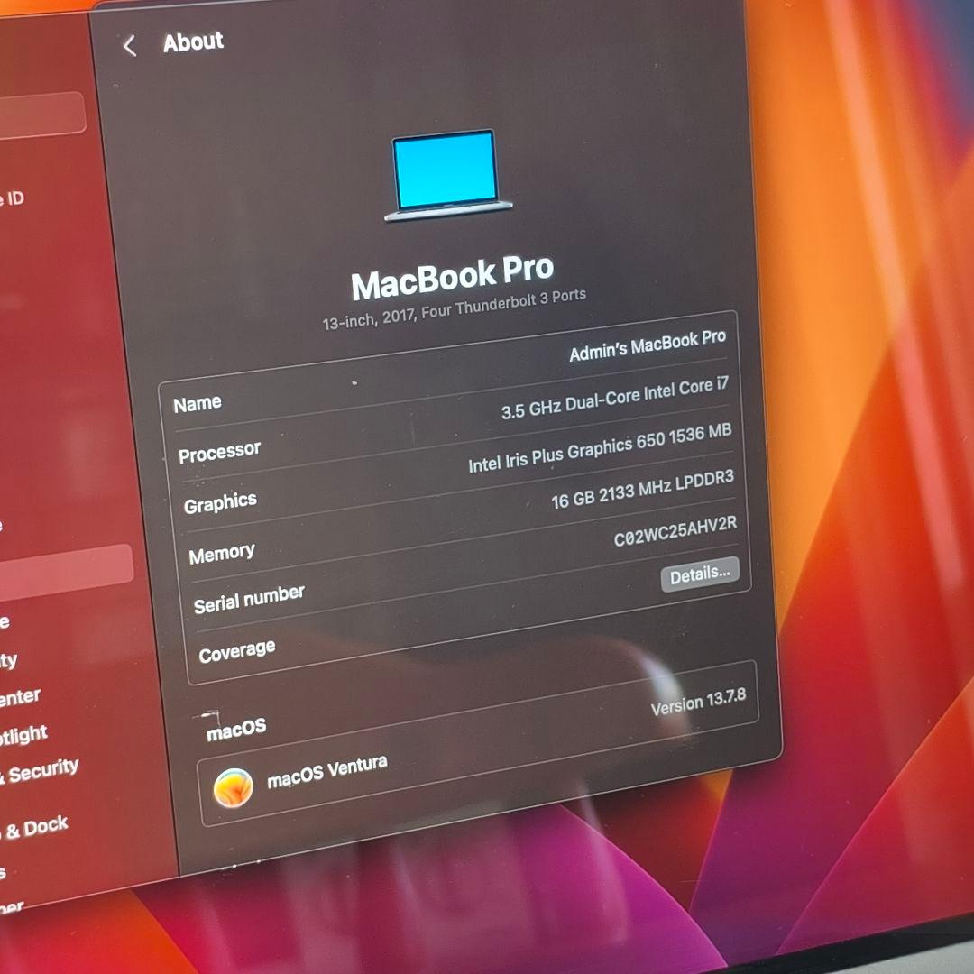 Apple MacBook Pro 2017 13インチ 16GB 1TB