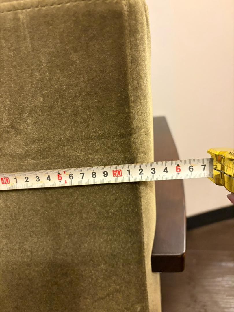 国産レトロ　喫茶店チェア 1シーターソファ ベロア×木製アームチェア　グリーン