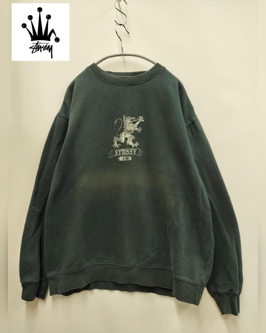 ステューシー90sヴィンテージ紺タグスウェット/ドラゴンライオンロゴSIZE L