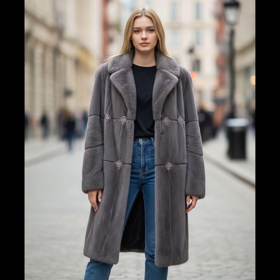 【美品】SAGA MINK 毛皮コート　ミンク　レアデザイン　裏地アート柄