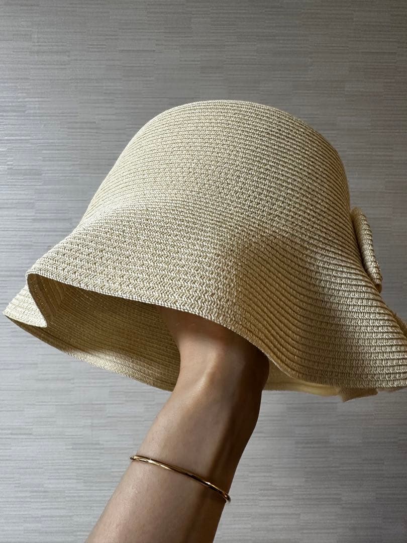 アイボリー リボン付き 麦わら帽子