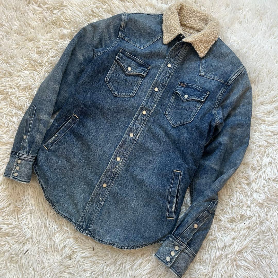 ポロラフルローレン　デニムウエスタンジャケット　ボア　ヴィンテージ加工　XS