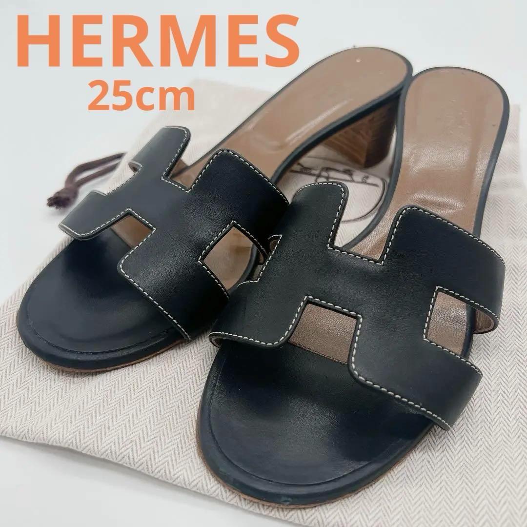 値下げ　HERMES エルメス　オアジス サンダル ヒール レザー ミュール　黒