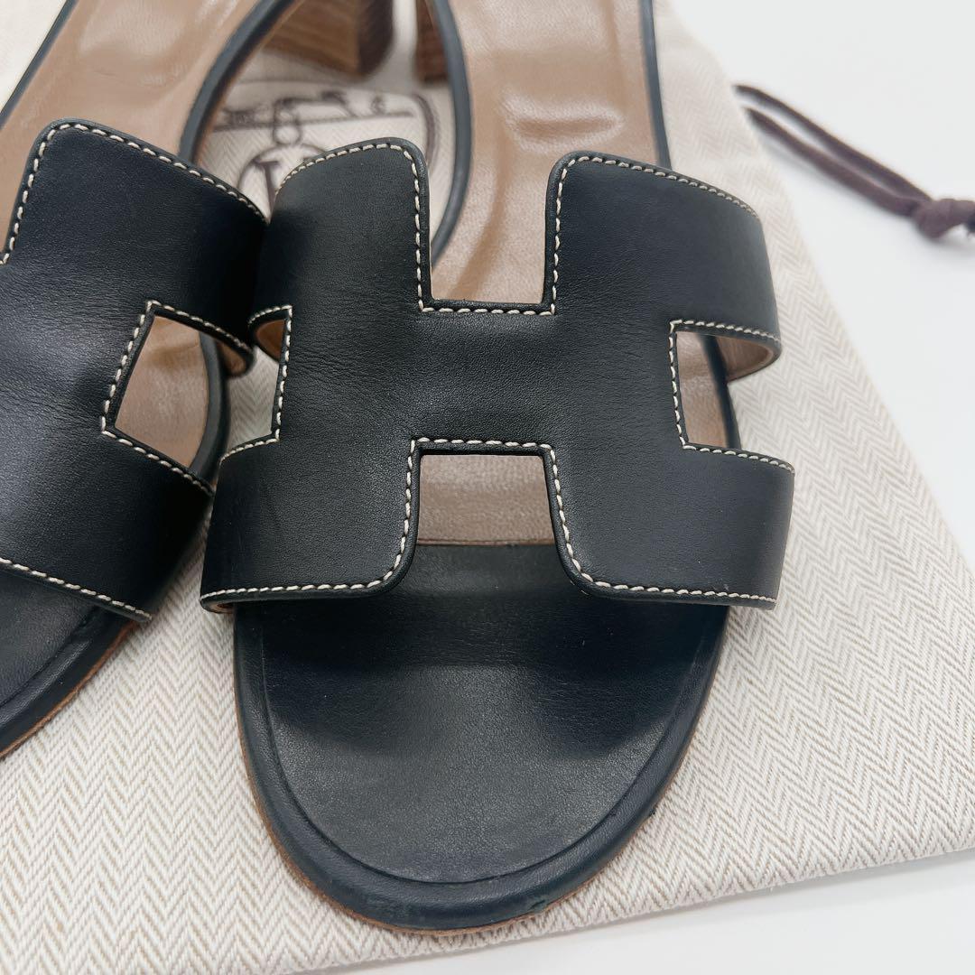 値下げ　HERMES エルメス　オアジス サンダル ヒール レザー ミュール　黒
