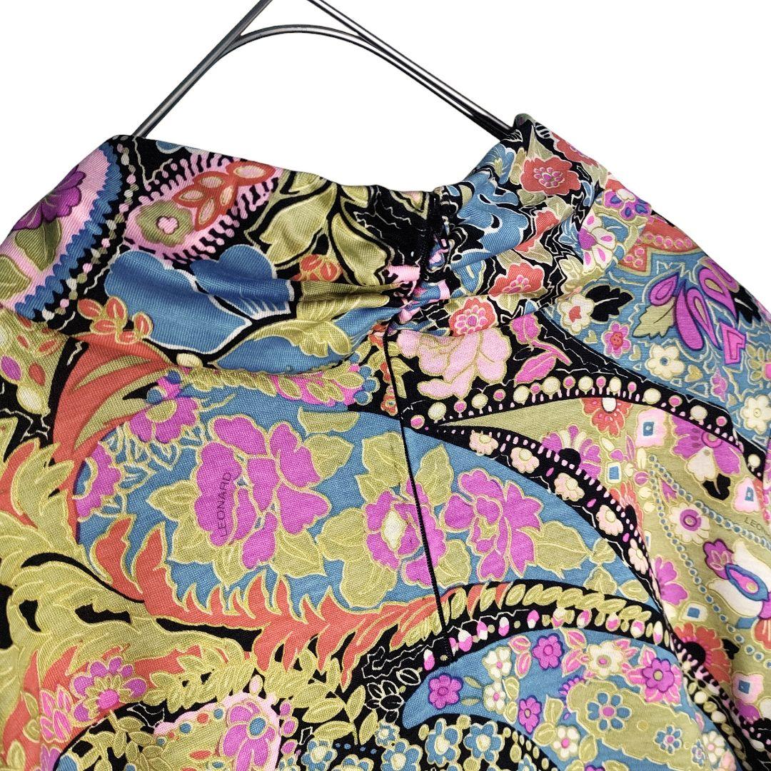 ☆ LEONARD シルク混 ハイネック フラワー&ペイズリー柄 長袖カットソー