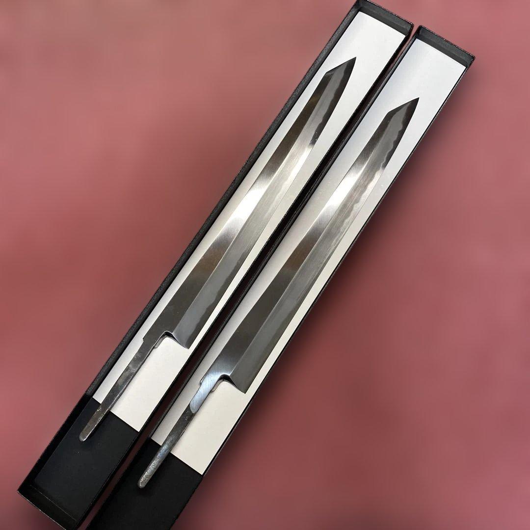 青二鋼　勘所切付柳刃包丁　300㎜ 尺0寸 柄無し二本セット