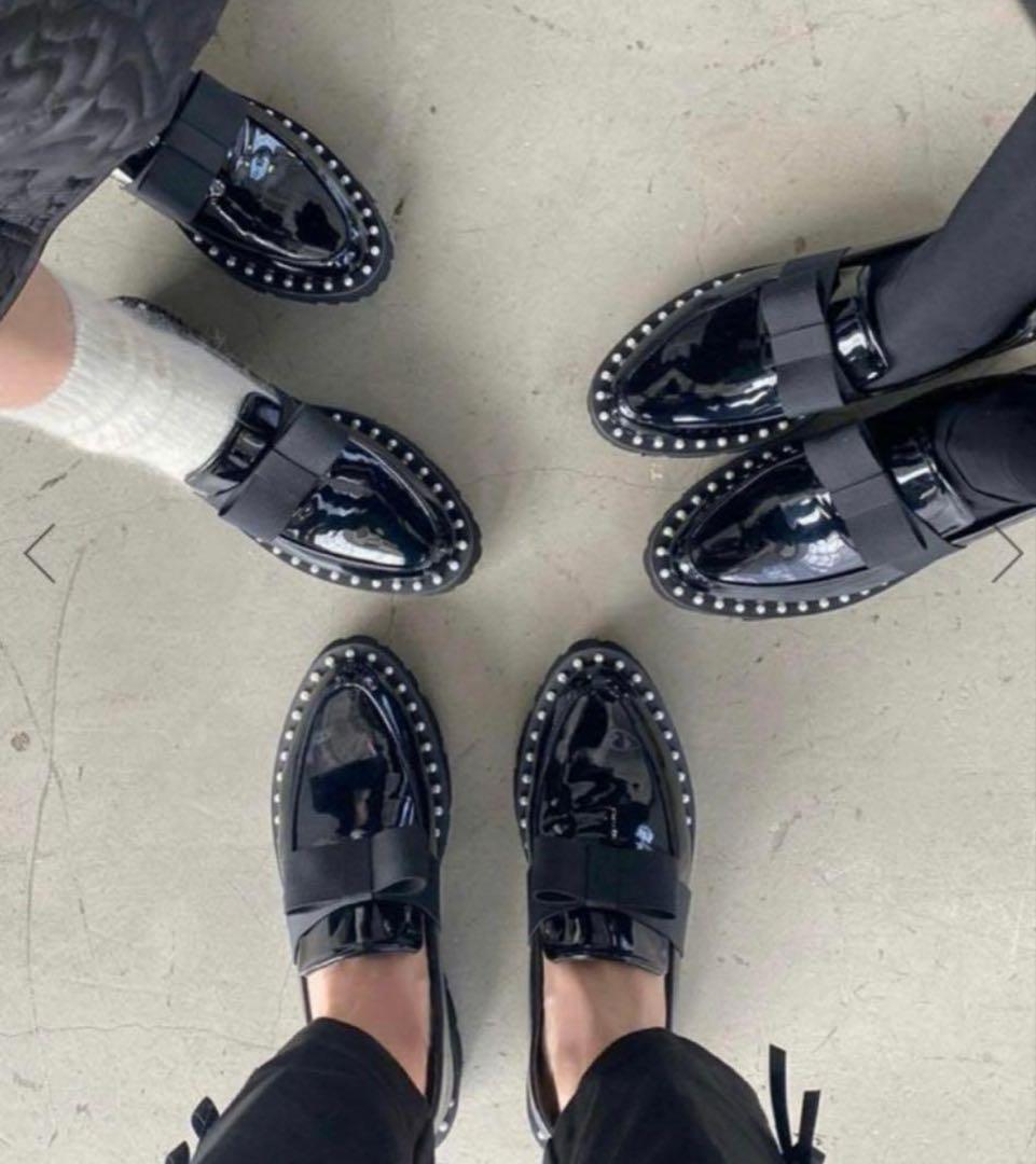 美品 Akiron x Donoban パールリボンローファー